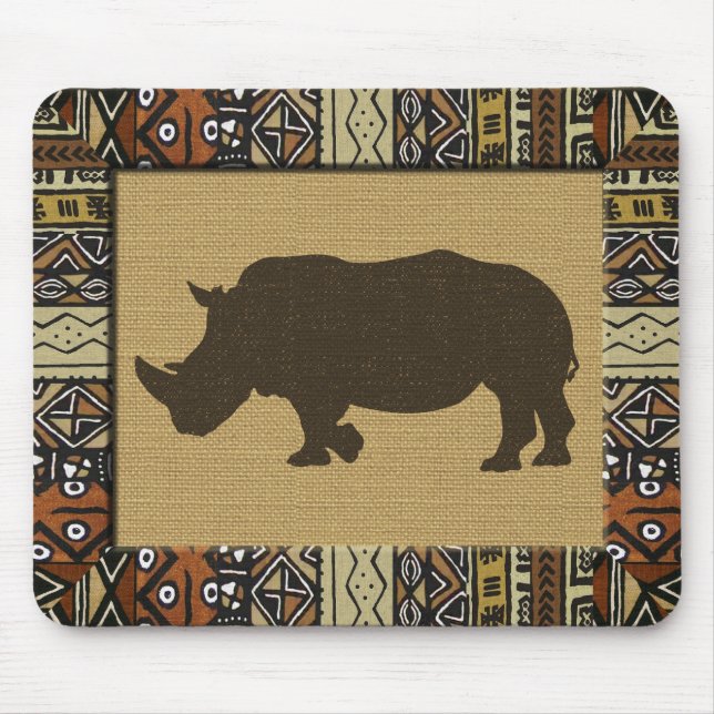 African Mudcloth and Rhino Mouse Pad (Front)
