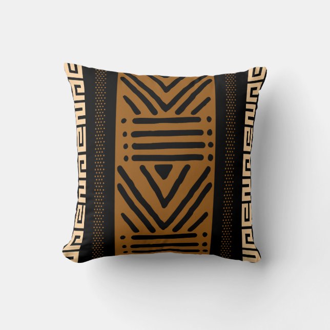 African Mudcloth Bogolan Fabric Design Throw Pillo Pillow (Front)