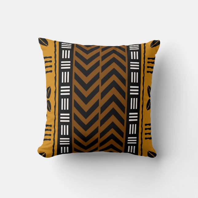 African Mudcloth Bogolan Fabric Design Throw Pillo Pillow (Front)