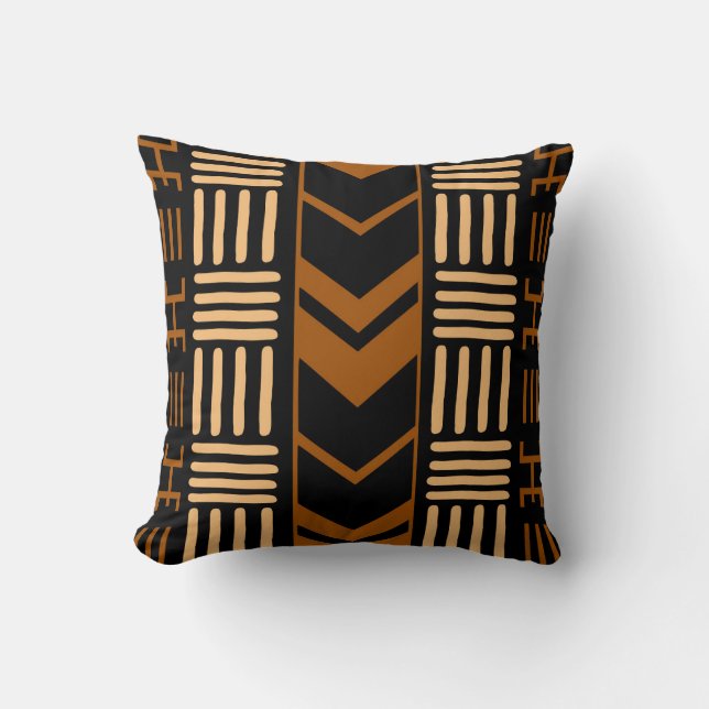 African Mudcloth Bogolan Fabric Design Throw Pillo Throw Pillow (Front)
