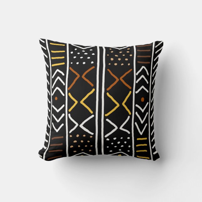 African Mudcloth Bogolan Fabric Design Throw Pillo Throw Pillow (Front)
