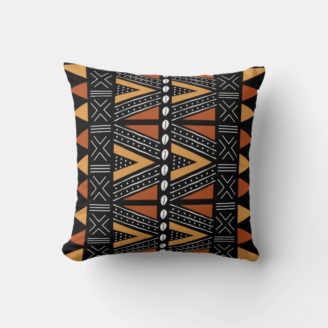 African Mudcloth Bogolan Fabric Design Throw Pillo Throw Pillow (Front)