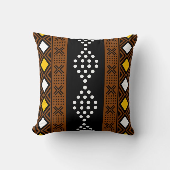 African Mudcloth Bogolan Fabric Design Throw Pillo Throw Pillow (Front)