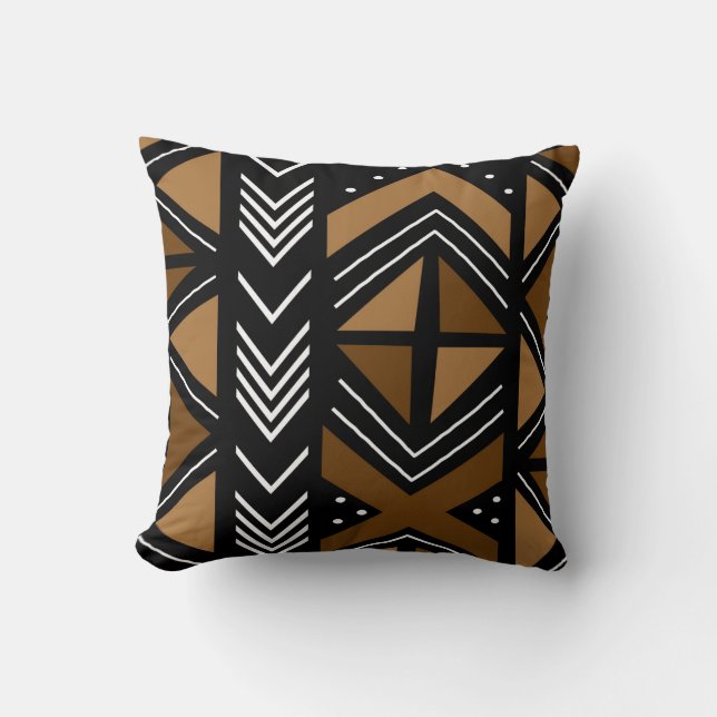 African Mudcloth Bogolan Fabric Design Throw Pillow (Front)