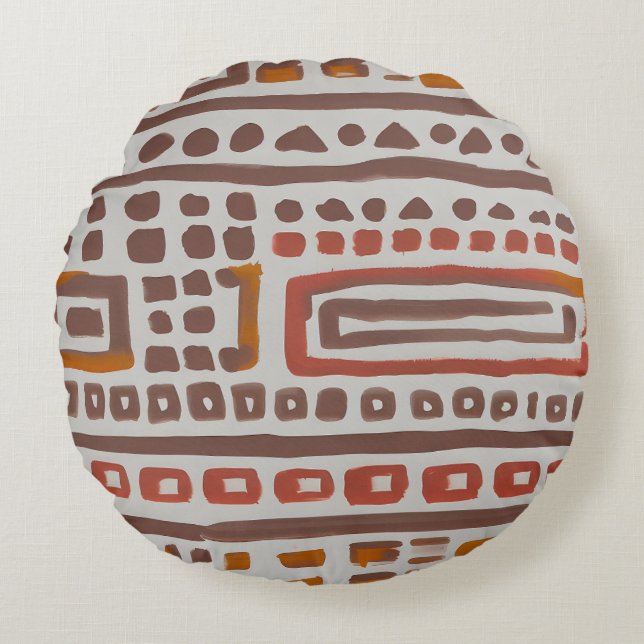African Mudcloth Ethnic Pattern Round Pillow (Front)