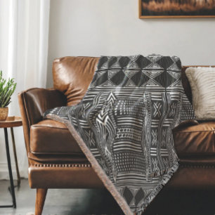 African Mudcloth Inspired Geometric Pattern Throw Blanket
