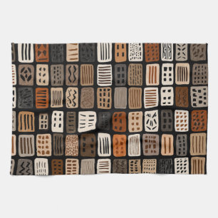 African mudcloth textile designs in a grid kitchen towel