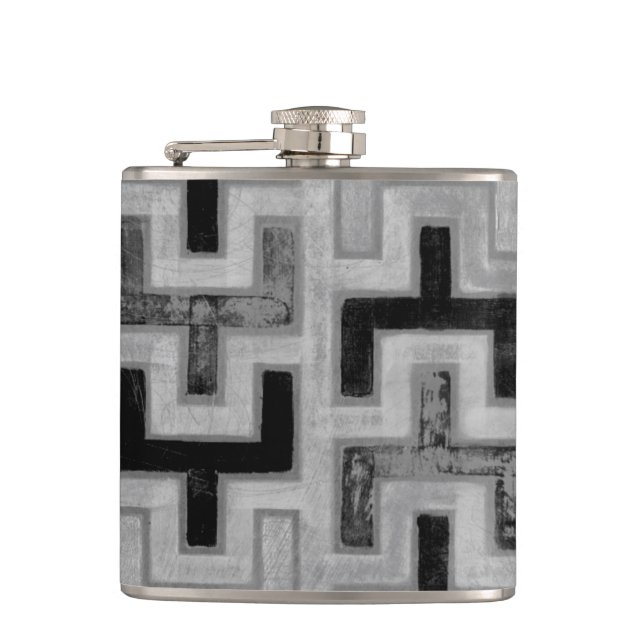 African Mudcloth Textile with Geometric Patterns Hip Flask (Front)