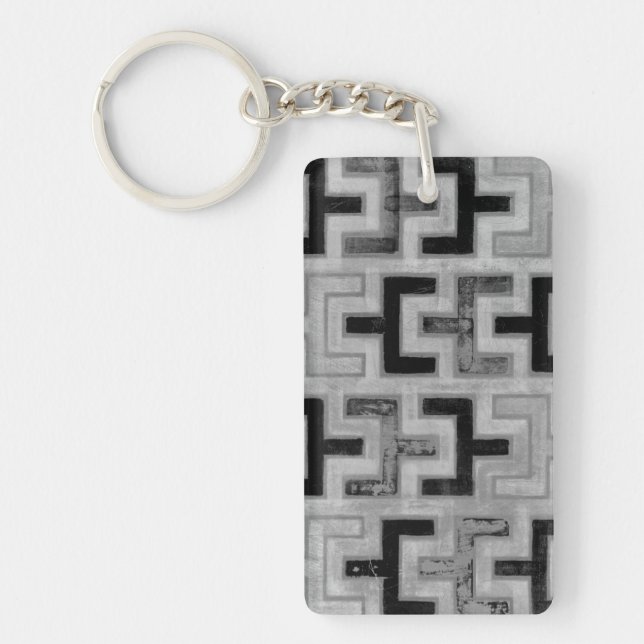 African Mudcloth Textile with Geometric Patterns Keychain (Front)