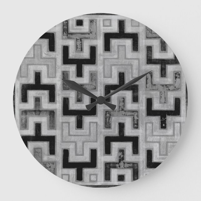 African Mudcloth Textile with Geometric Patterns Large Clock (Front)