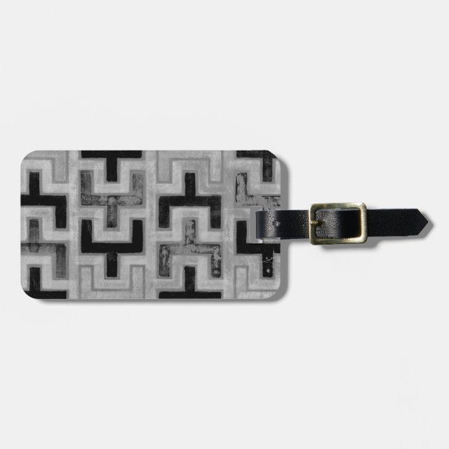 African Mudcloth Textile with Geometric Patterns Luggage Tag (Front Horizontal)