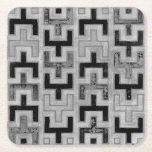 African Mudcloth Textile with Geometric Patterns Square Paper Coaster