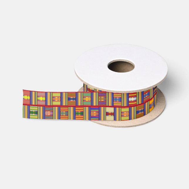 African Multi-Colour Stained Glass Kente K45 Satin Ribbon (Spool)