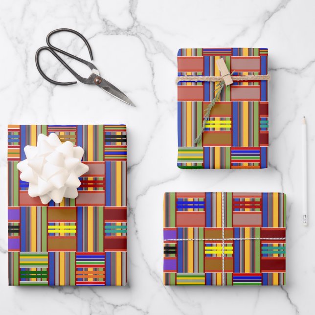 African Multi-Colour Stained Glass Kente K45 Wrapping Paper Sheet (Front)