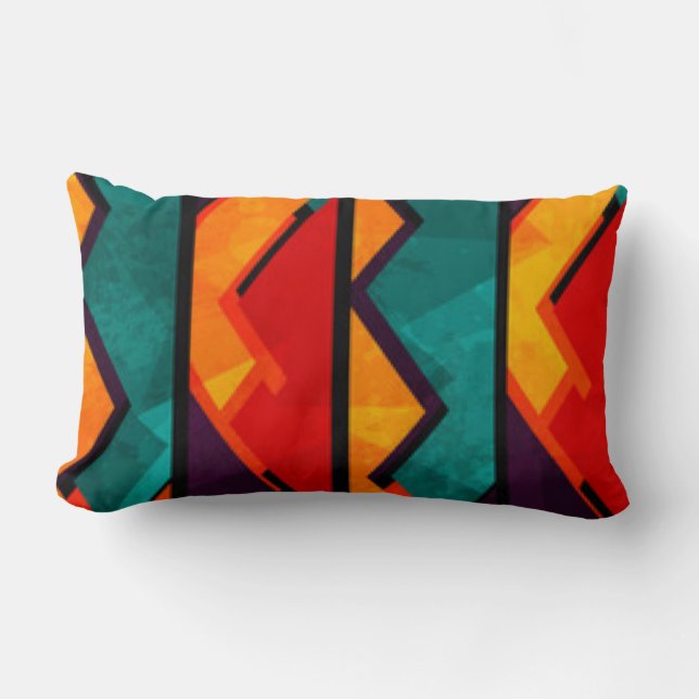 African Multi Coloured Pattern Print Design Lumbar Pillow (Front)