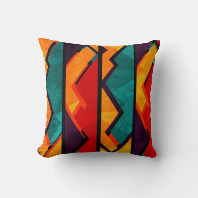 African Multi Coloured Pattern Print Design Throw Pillow (Front)