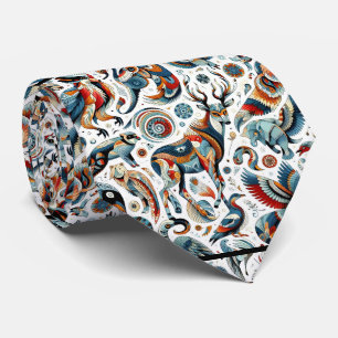 African Native American Animals Print Boho Tie