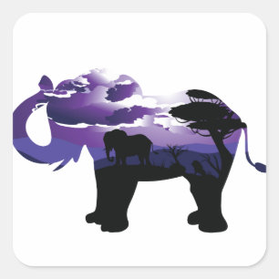 African Night with Elephant Square Sticker