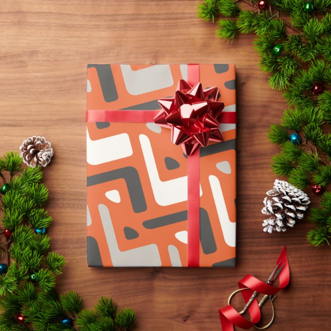 African Orange Black Minimal Pattern Wrapping Paper (Holiday Gift)