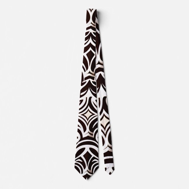 African Ornament Subtle Black White Pattern Tie (Front)