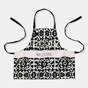 African Ornament Wave Black White Pattern Apron