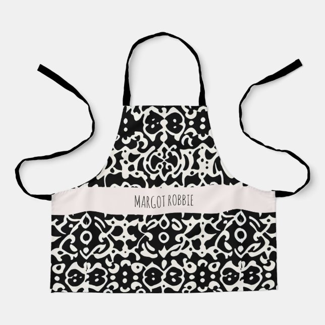 African Ornament Wave Black White Pattern Apron (Front)