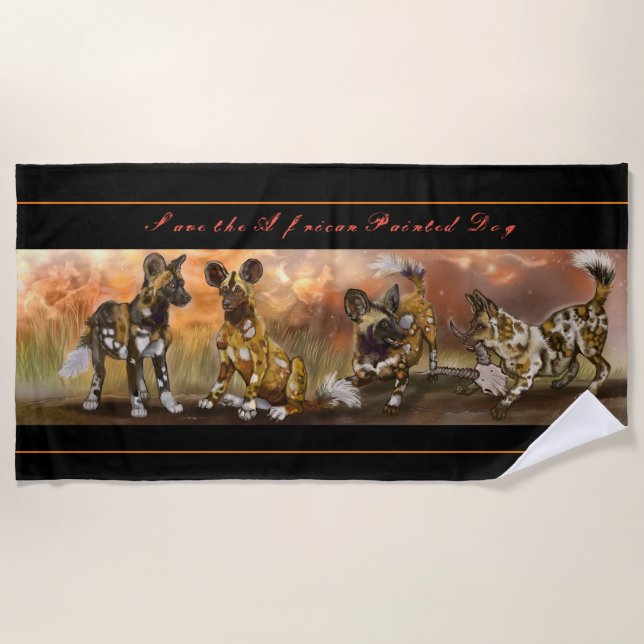 African Painted Puppies Beach Towel (Front)