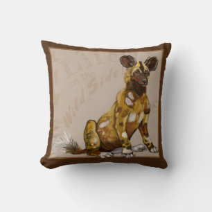 African Painted Puppies Throw Pillow