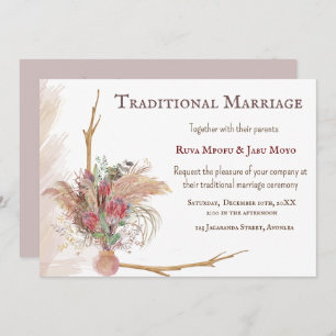 African Pampas Protea Accent Traditional Wedding  Invitation