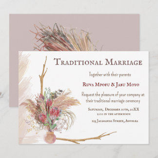 African Pampas Protea Accent Traditional Wedding  Invitation