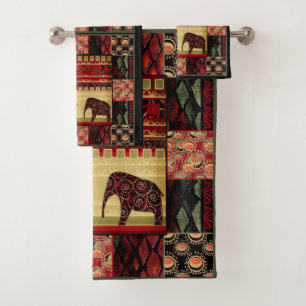 African patchwork bath towel set