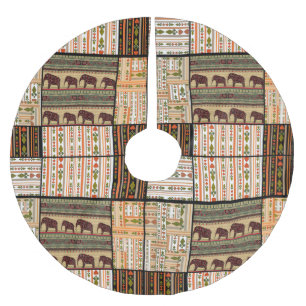 African Patchwork Elephants: Ornamental Texture Brushed Polyester Tree Skirt