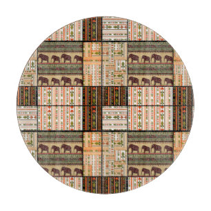 African Patchwork Elephants: Ornamental Texture Cutting Board