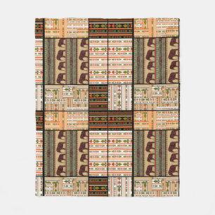 African Patchwork Elephants: Ornamental Texture Fleece Blanket