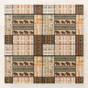 African Patchwork Elephants: Ornamental Texture Glass Coaster