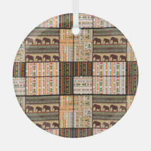 African Patchwork Elephants: Ornamental Texture Glass Ornament