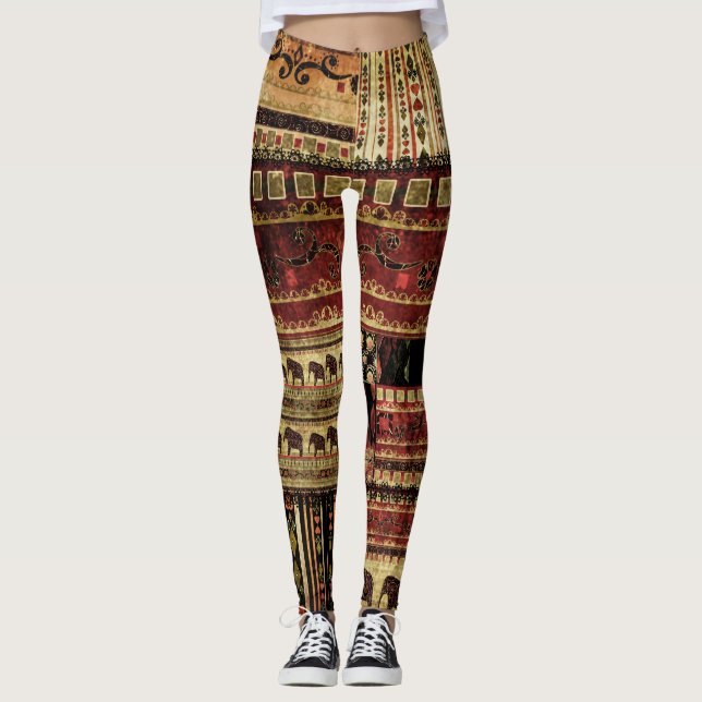 African Patchwork: Grunge Print Background Leggings (Front)