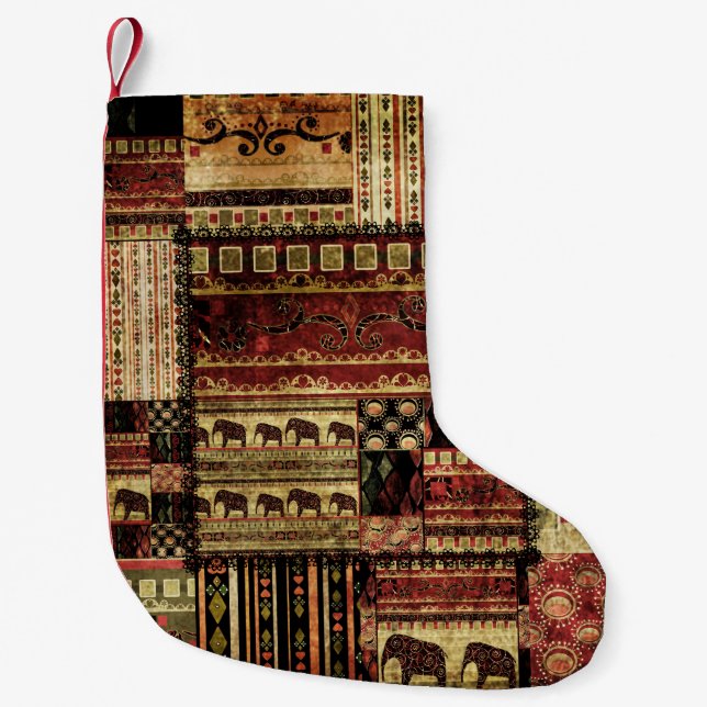 African Patchwork: Grunge Print Background Small Christmas Stocking (Front)