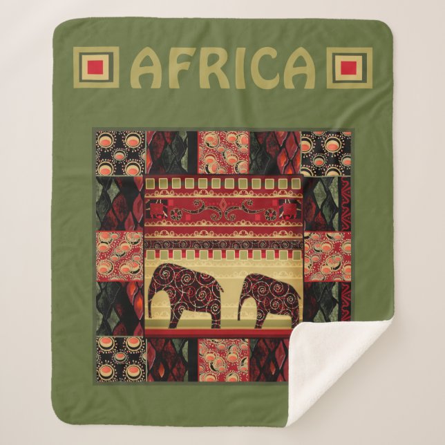 African patchwork  sherpa blanket (Front)
