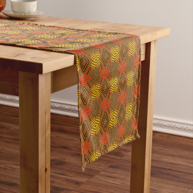 african pattern, geometric, pattern,brown, modern short table runner (In Situ)