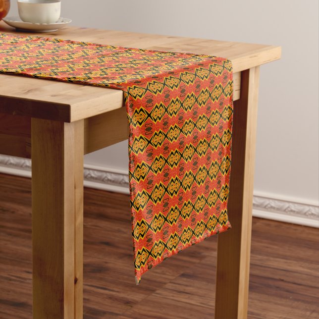 african pattern, geometric, pattern,brown, modern short table runner (In Situ)