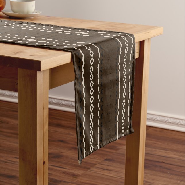 african pattern, geometric, pattern,brown, modern short table runner (In Situ)