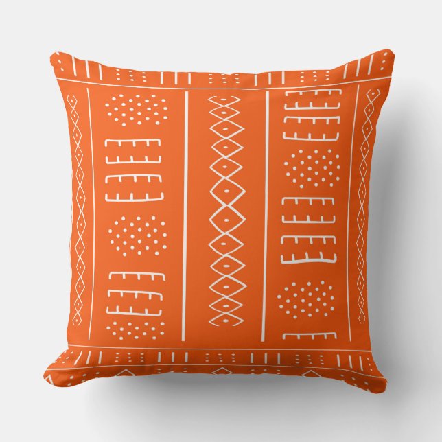 African Pattern Orange Throw Pillow (Front)