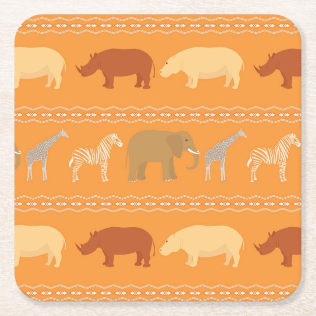 African pattern square paper coaster (Front)