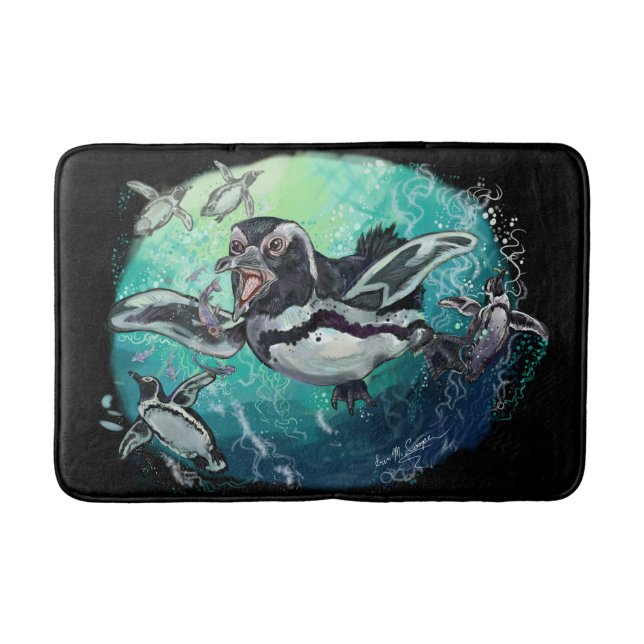 African Penguin Fishy Feast Bath Mat (Front)