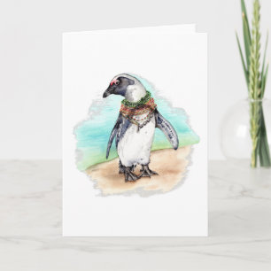 African Penguin on a Beach Holiday Card
