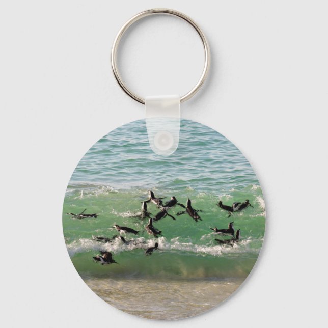 African penguins swimming at beach keychain (Front)