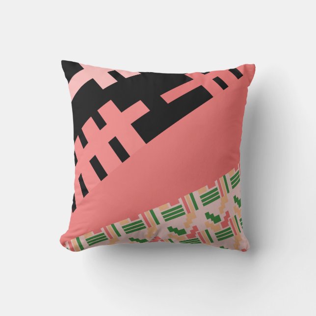 African Pink Pattern Mix Throw Pillow (Front)