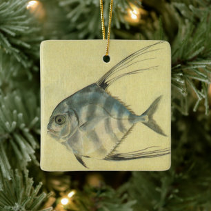 African Pompano Fish, Vintage Threadfin Trevally Ceramic Ornament