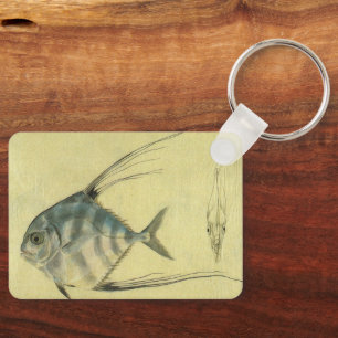 African Pompano Fish, Vintage Threadfin Trevally Keychain
